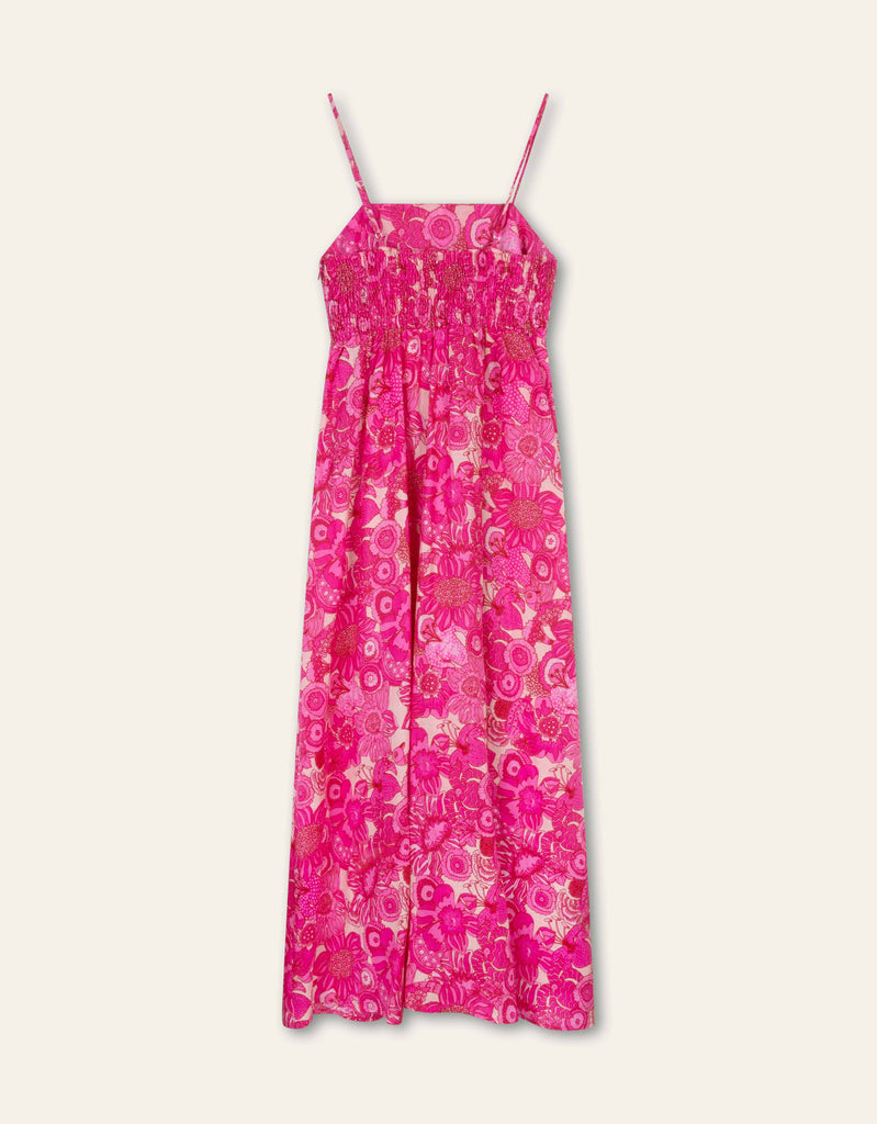 Fluor pink summer dress in linen