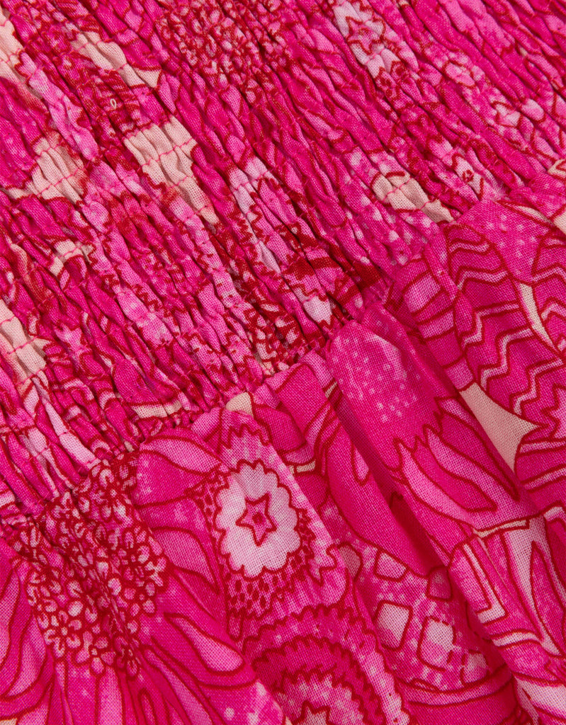 Dress with smocking on the back in fluor pink.