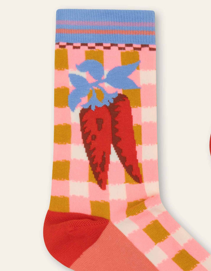 Hot chili pepper socks in typical Oilily check
